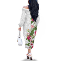 Hawaii Tropical Flowers Family Matching Off The Shoulder Long Sleeve Dress and Hawaiian Shirt Polynesian Tattoo White LT05 - Polynesian Pride