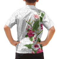 Hawaii Tropical Flowers Family Matching Off Shoulder Maxi Dress and Hawaiian Shirt - Polynesian Tattoo White LT05 - Polynesian Pride