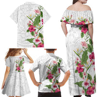 Hawaii Tropical Flowers Family Matching Off Shoulder Maxi Dress and Hawaiian Shirt - Polynesian Tattoo White LT05 - Polynesian Pride