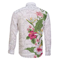 Hawaii Tropical Flowers Family Matching Off Shoulder Maxi Dress and Hawaiian Shirt - Polynesian Tattoo White LT05 - Polynesian Pride