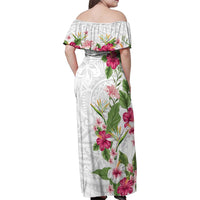 Hawaii Tropical Flowers Family Matching Off Shoulder Maxi Dress and Hawaiian Shirt - Polynesian Tattoo White LT05 - Polynesian Pride