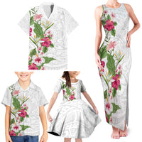 Hawaii Tropical Flowers Family Matching Tank Maxi Dress and Hawaiian Shirt - Polynesian Tattoo White LT05 - Polynesian Pride