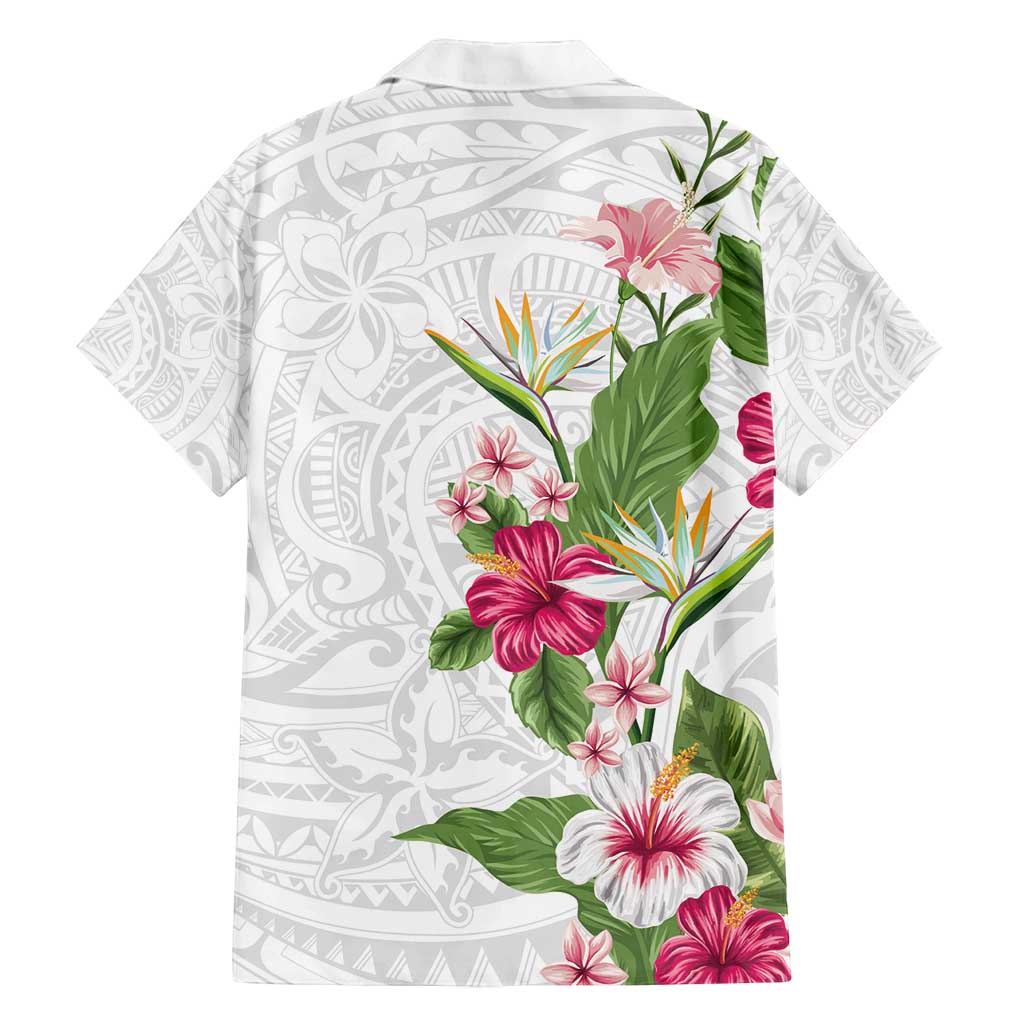 Hawaii Tropical Flowers Family Matching Tank Maxi Dress and Hawaiian Shirt - Polynesian Tattoo White LT05 - Polynesian Pride