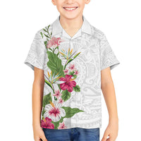 Hawaii Tropical Flowers Family Matching Tank Maxi Dress and Hawaiian Shirt - Polynesian Tattoo White LT05 Son's Shirt White - Polynesian Pride