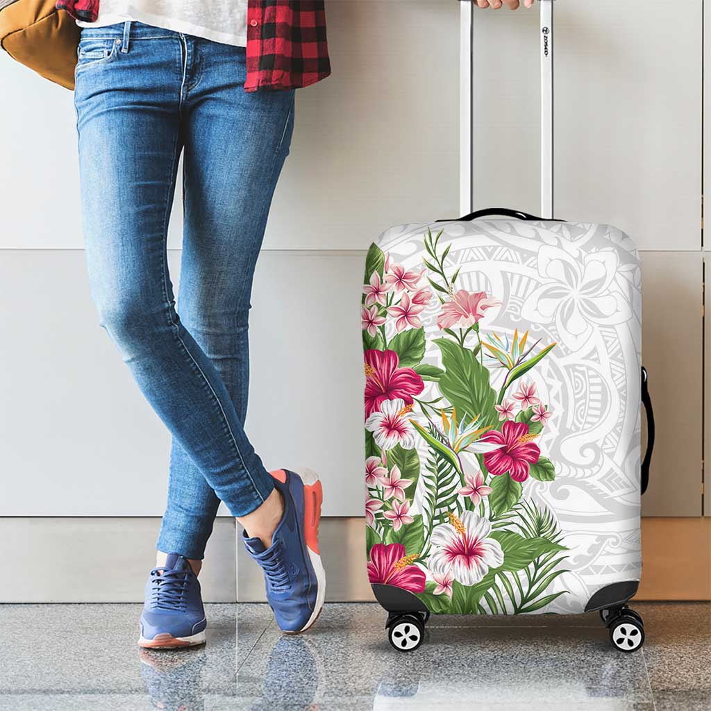 Hawaii Tropical Flowers Luggage Cover Polynesian Tattoo White LT05 - Polynesian Pride