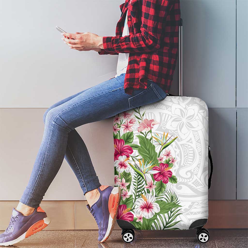 Hawaii Tropical Flowers Luggage Cover Polynesian Tattoo White LT05 - Polynesian Pride