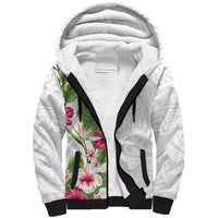 Hawaii Tropical Flowers Sherpa Hoodie Polynesian Tattoo White