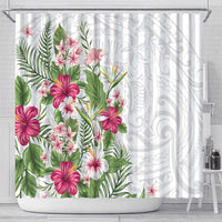 Hawaii Tropical Flowers Shower Curtain Polynesian Tattoo White LT05 - Polynesian Pride