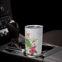 Hawaii Tropical Flowers Tumbler Cup Polynesian Tattoo White