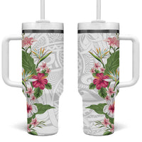 Hawaii Tropical Flowers Tumbler With Handle Polynesian Tattoo White LT05 One Size: 40 oz White - Polynesian Pride