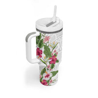 Hawaii Tropical Flowers Tumbler With Handle Polynesian Tattoo White LT05 - Polynesian Pride