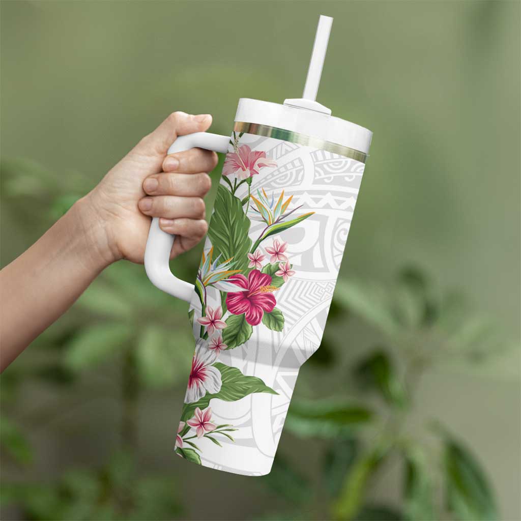 Hawaii Tropical Flowers Tumbler With Handle Polynesian Tattoo White LT05 - Polynesian Pride