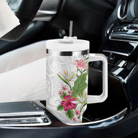 Hawaii Tropical Flowers Tumbler With Handle Polynesian Tattoo White LT05 - Polynesian Pride