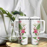 Hawaii Tropical Flowers Tumbler With Handle Polynesian Tattoo White LT05 - Polynesian Pride