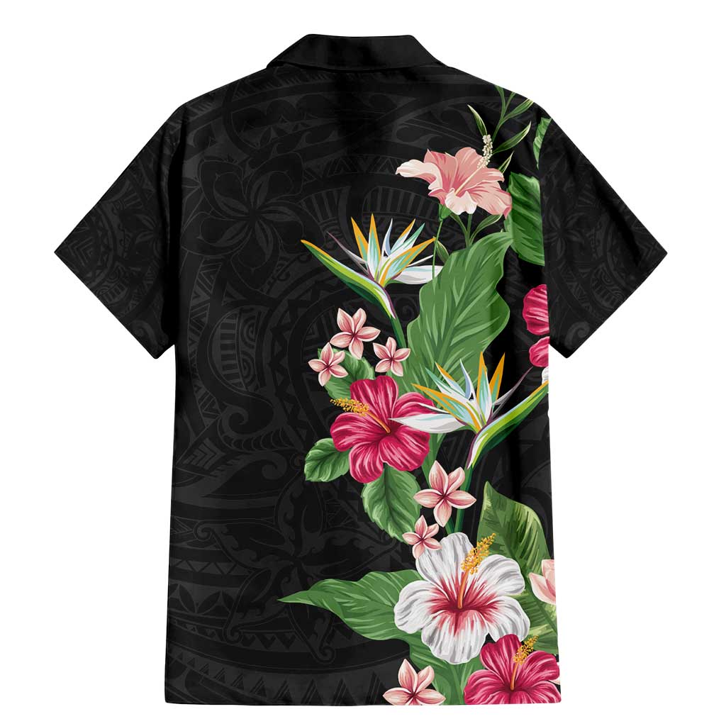 Hawaii Tropical Flowers Family Matching Mermaid Dress and Hawaiian Shirt Polynesian Tattoo Black LT05 - Polynesian Pride