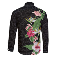 Hawaii Tropical Flowers Family Matching Mermaid Dress and Hawaiian Shirt Polynesian Tattoo Black LT05 - Polynesian Pride