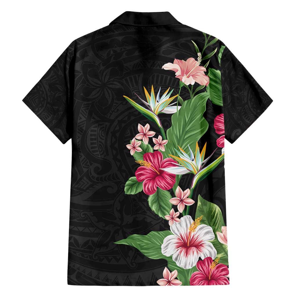 Hawaii Tropical Flowers Family Matching Off Shoulder Maxi Dress and Hawaiian Shirt - Polynesian Tattoo Black LT05 - Polynesian Pride