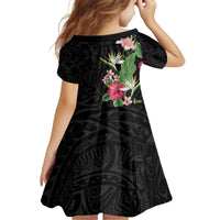 Hawaii Tropical Flowers Family Matching Off Shoulder Short Dress and Hawaiian Shirt Polynesian Tattoo Black LT05 - Polynesian Pride