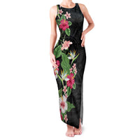 Hawaii Tropical Flowers Family Matching Tank Maxi Dress and Hawaiian Shirt - Polynesian Tattoo Black LT05 Mom's Dress Black - Polynesian Pride