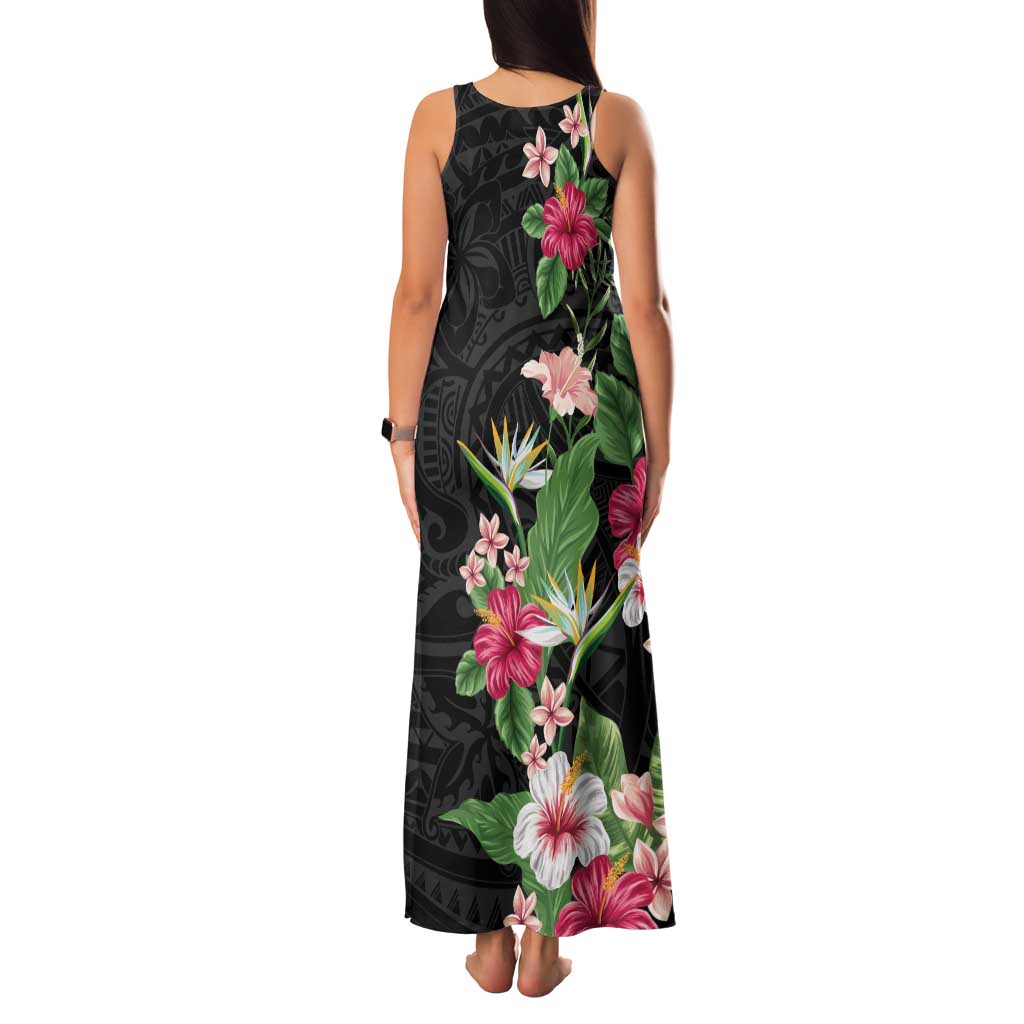 Hawaii Tropical Flowers Family Matching Tank Maxi Dress and Hawaiian Shirt - Polynesian Tattoo Black LT05 - Polynesian Pride