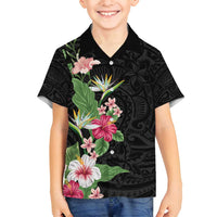 Hawaii Tropical Flowers Family Matching Tank Maxi Dress and Hawaiian Shirt - Polynesian Tattoo Black LT05 Son's Shirt Black - Polynesian Pride