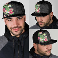 Hawaii Tropical Flowers Mesh Trucker Cap Polynesian Tattoo Black