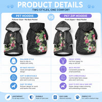 Hawaii Tropical Flowers Pet Hoodie Polynesian Tattoo Black LT05 - Polynesian Pride