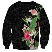 Hawaii Tropical Flowers Sweatshirt Polynesian Tattoo Black
