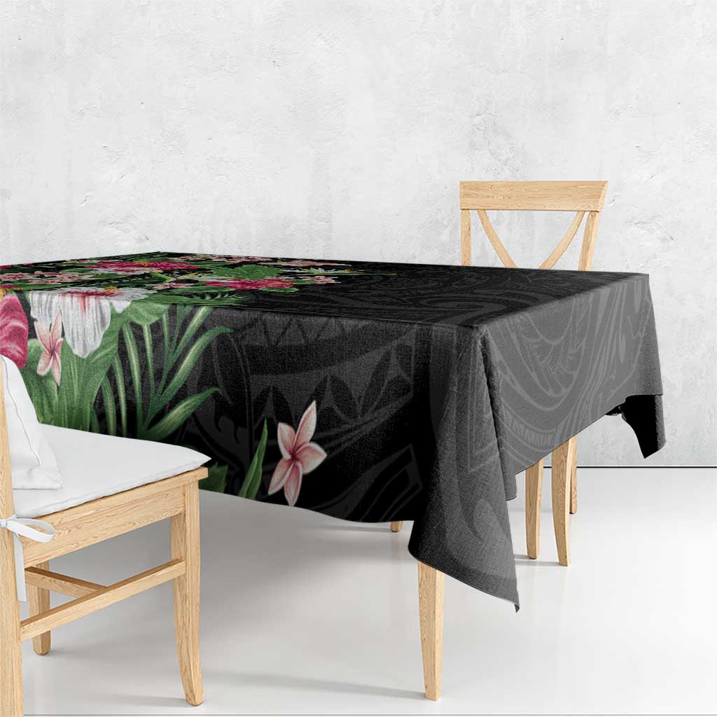 Hawaii Tropical Flowers Tablecloth Polynesian Tattoo Black