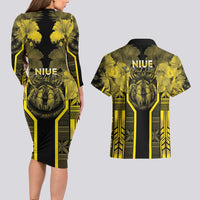 Niue The Rock Couples Matching Long Sleeve Bodycon Dress and Hawaiian Shirt The Island Of The Uga LT05 - Polynesian Pride