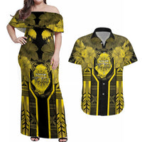 Niue The Rock Couples Matching Off Shoulder Maxi Dress and Hawaiian Shirt The Island Of The Uga LT05 Black - Polynesian Pride