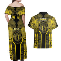 Niue The Rock Couples Matching Off Shoulder Maxi Dress and Hawaiian Shirt The Island Of The Uga LT05 - Polynesian Pride