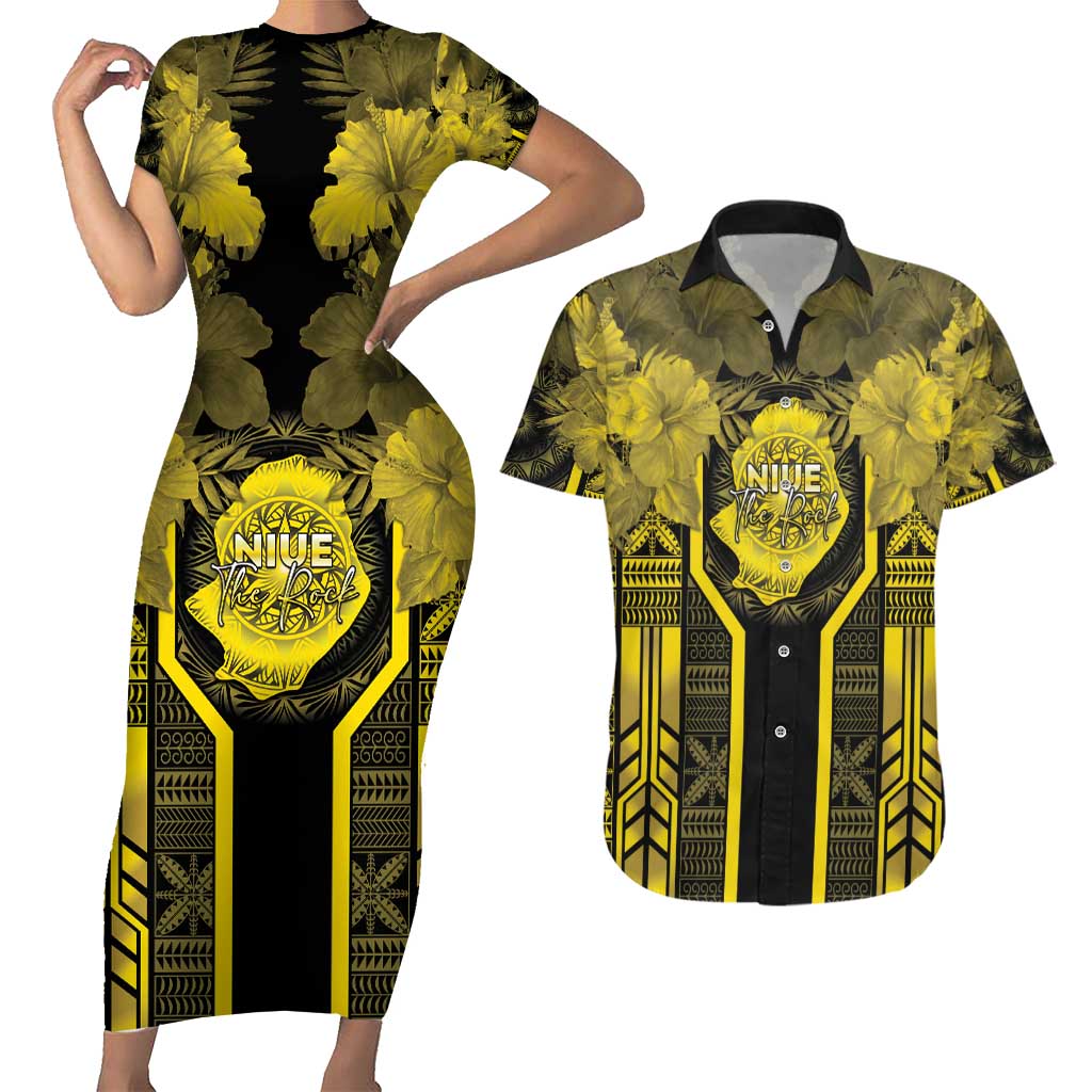 Niue The Rock Couples Matching Short Sleeve Bodycon Dress and Hawaiian Shirt The Island Of The Uga LT05 Black - Polynesian Pride