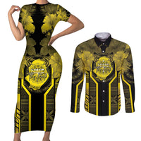 Niue The Rock Couples Matching Short Sleeve Bodycon Dress and Long Sleeve Button Shirt The Island Of The Uga LT05 Black - Polynesian Pride