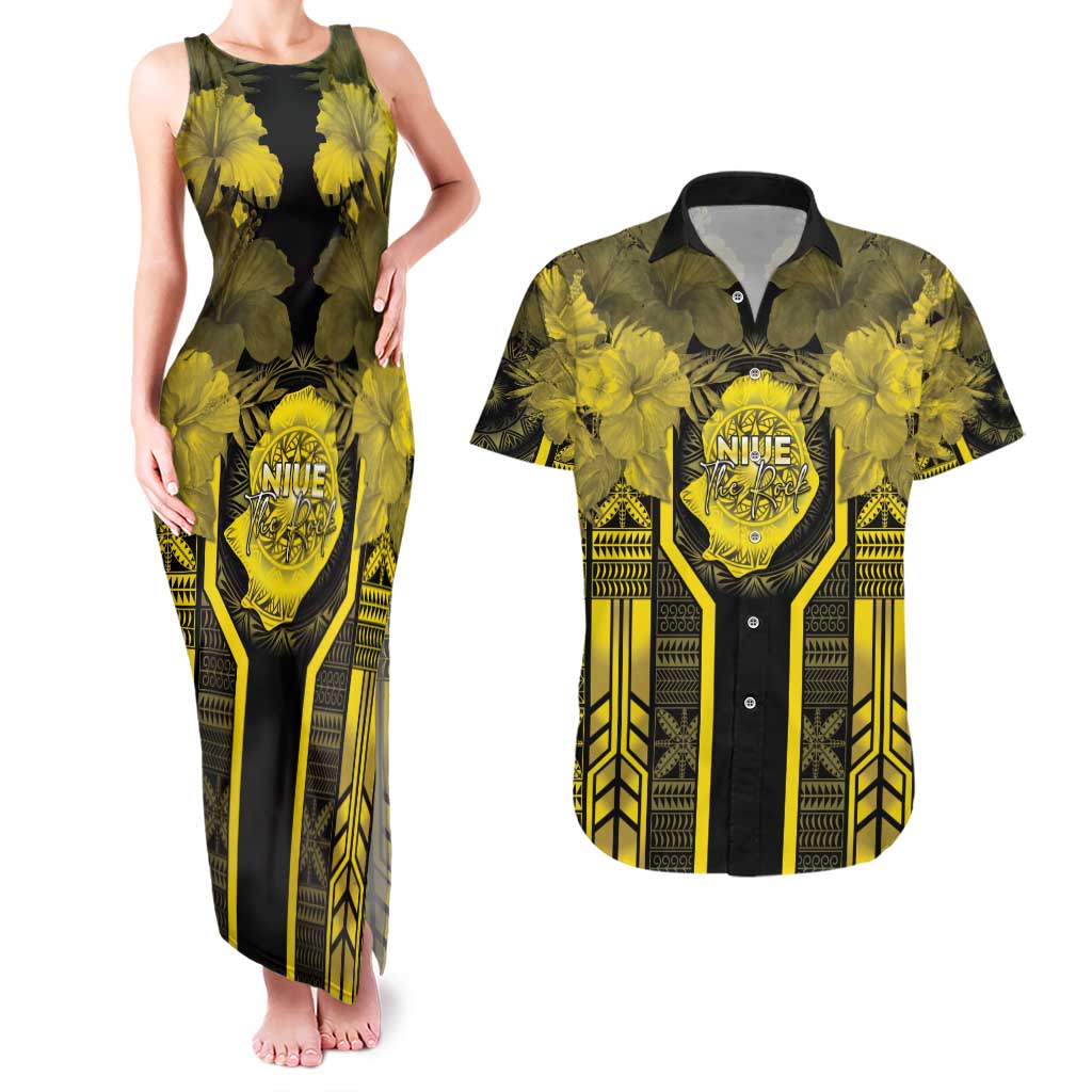 Niue The Rock Couples Matching Tank Maxi Dress and Hawaiian Shirt The Island Of The Uga LT05 Black - Polynesian Pride