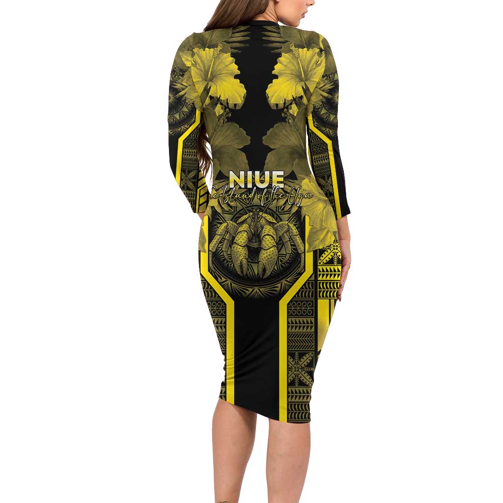 Niue The Rock Family Matching Long Sleeve Bodycon Dress and Hawaiian Shirt The Island Of The Uga LT05 - Polynesian Pride