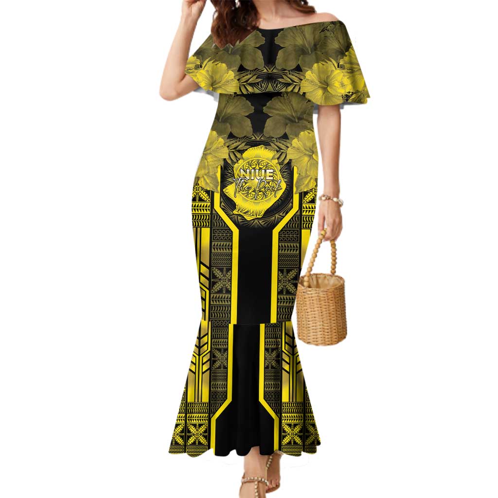 Niue The Rock Family Matching Mermaid Dress and Hawaiian Shirt The Island Of The Uga LT05 Mom's Dress Black - Polynesian Pride