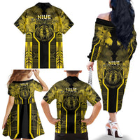 Niue The Rock Family Matching Off The Shoulder Long Sleeve Dress and Hawaiian Shirt The Island Of The Uga LT05 - Polynesian Pride