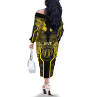 Niue The Rock Family Matching Off The Shoulder Long Sleeve Dress and Hawaiian Shirt The Island Of The Uga LT05 - Polynesian Pride