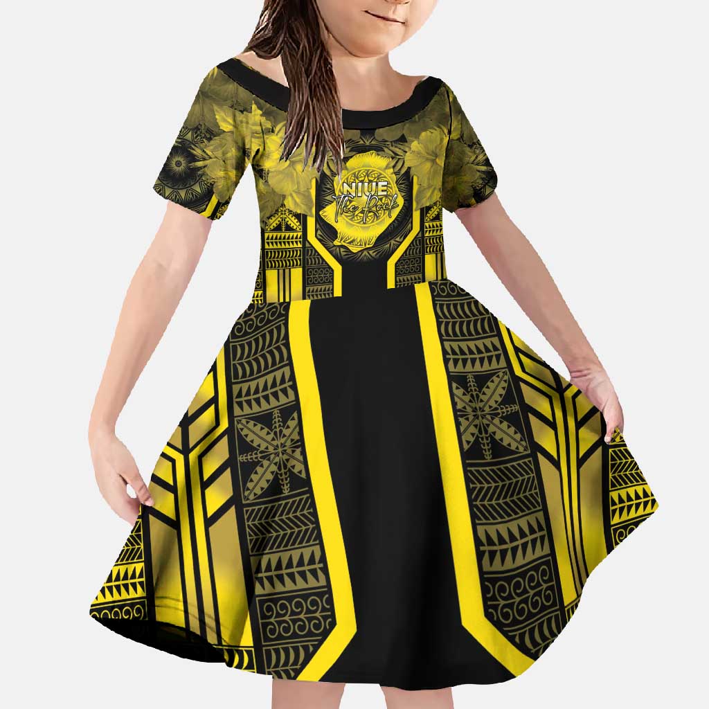 Niue The Rock Family Matching Off Shoulder Maxi Dress and Hawaiian Shirt The Island Of The Uga LT05 Daughter's Dress Black - Polynesian Pride