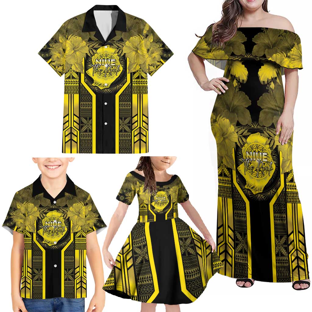Niue The Rock Family Matching Off Shoulder Maxi Dress and Hawaiian Shirt The Island Of The Uga LT05 - Polynesian Pride