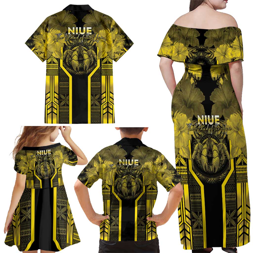Niue The Rock Family Matching Off Shoulder Maxi Dress and Hawaiian Shirt The Island Of The Uga LT05 - Polynesian Pride