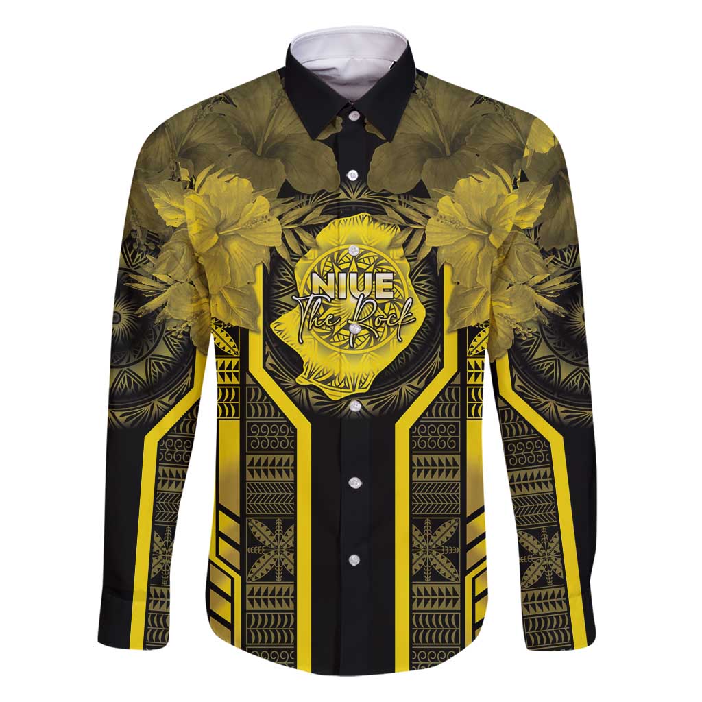 Niue The Rock Family Matching Off Shoulder Maxi Dress and Hawaiian Shirt The Island Of The Uga LT05 Dad's Shirt - Long Sleeve Black - Polynesian Pride