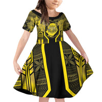 Niue The Rock Family Matching Off Shoulder Short Dress and Hawaiian Shirt The Island Of The Uga LT05 Daughter's Dress Black - Polynesian Pride