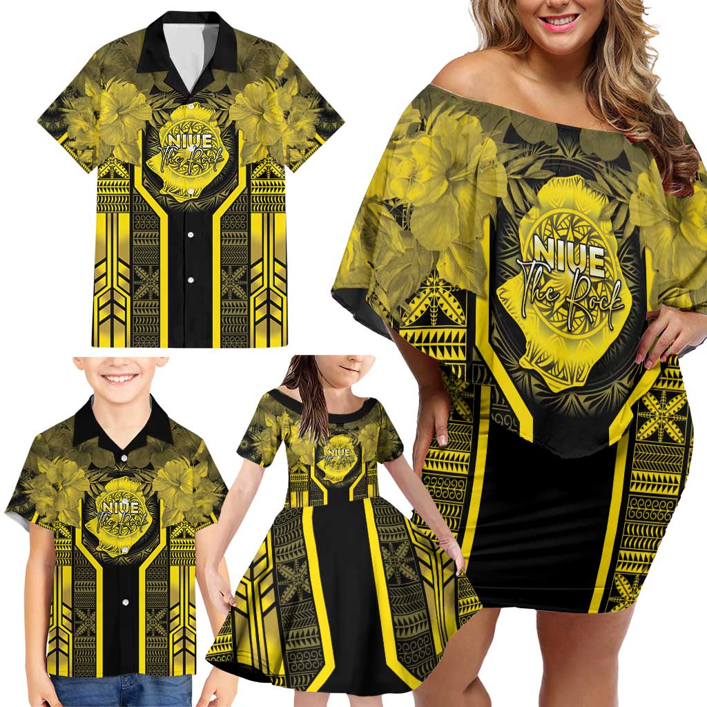 Niue The Rock Family Matching Off Shoulder Short Dress and Hawaiian Shirt The Island Of The Uga LT05 - Polynesian Pride