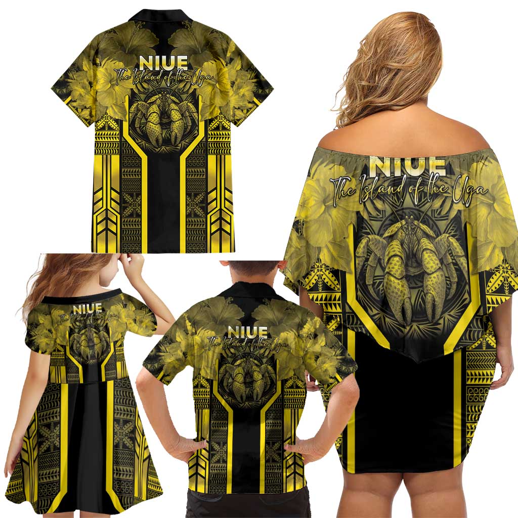 Niue The Rock Family Matching Off Shoulder Short Dress and Hawaiian Shirt The Island Of The Uga LT05 - Polynesian Pride