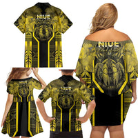 Niue The Rock Family Matching Off Shoulder Short Dress and Hawaiian Shirt The Island Of The Uga LT05 - Polynesian Pride