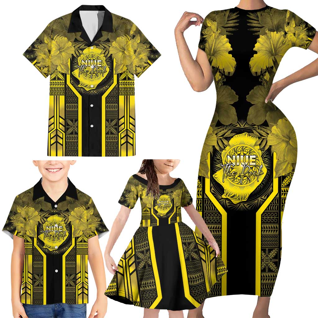 Niue The Rock Family Matching Short Sleeve Bodycon Dress and Hawaiian Shirt The Island Of The Uga LT05 - Polynesian Pride