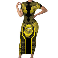 Niue The Rock Family Matching Short Sleeve Bodycon Dress and Hawaiian Shirt The Island Of The Uga LT05 Mom's Dress Black - Polynesian Pride