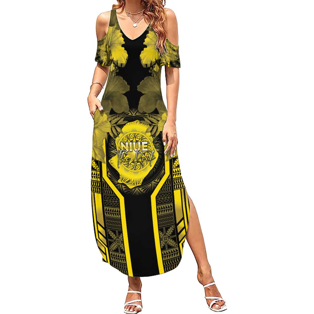 Niue The Rock Family Matching Summer Maxi Dress and Hawaiian Shirt The Island Of The Uga LT05 Mom's Dress Black - Polynesian Pride